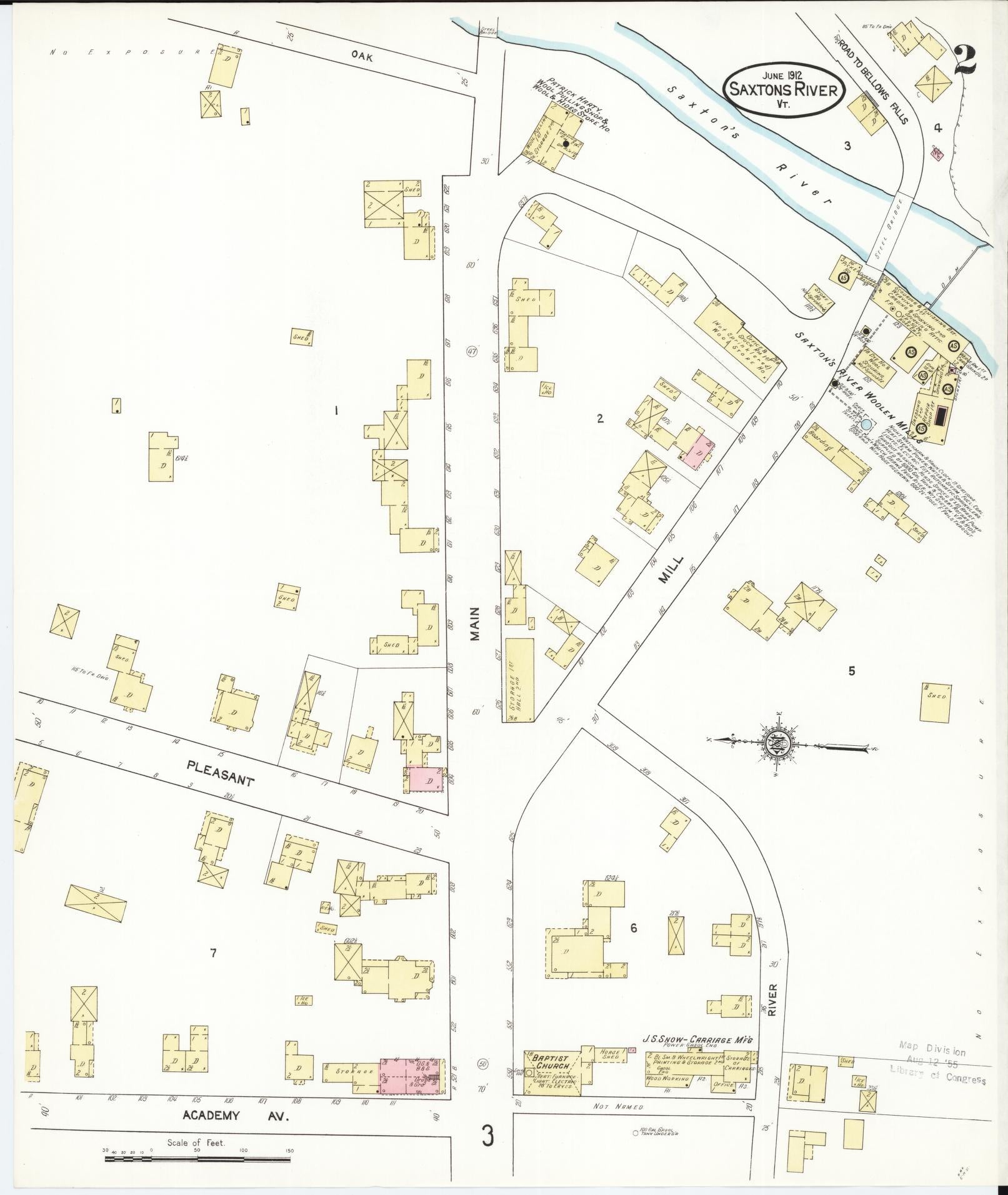 Sanborn Fire Insurance Map from Saxton's River, Windham County, Vermont (1912), Sheet #0002 - Complete Map Set gallery image, historic Sanborn map, vintage wall art, Vermont Vermont