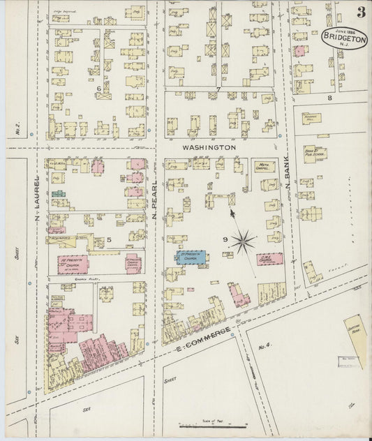 Sanborn Fire Insurance Map from Bridgeton, Cumberland County, New Jersey (1886), Sheet #0003 - Historic Sanborn Fire Insurance Map Print, vintage old map wall art, antique decor, genealogy gift, New Jersey New Jersey map