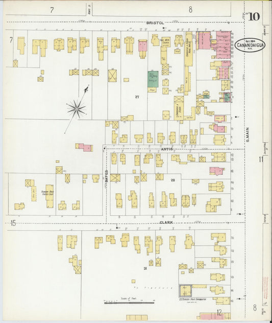 Sanborn Fire Insurance Map from Canandaigua, Ontario County, New York (1904), Sheet #0010 - Historic Sanborn Fire Insurance Map Print, vintage old map wall art, antique decor, genealogy gift, New York New York map