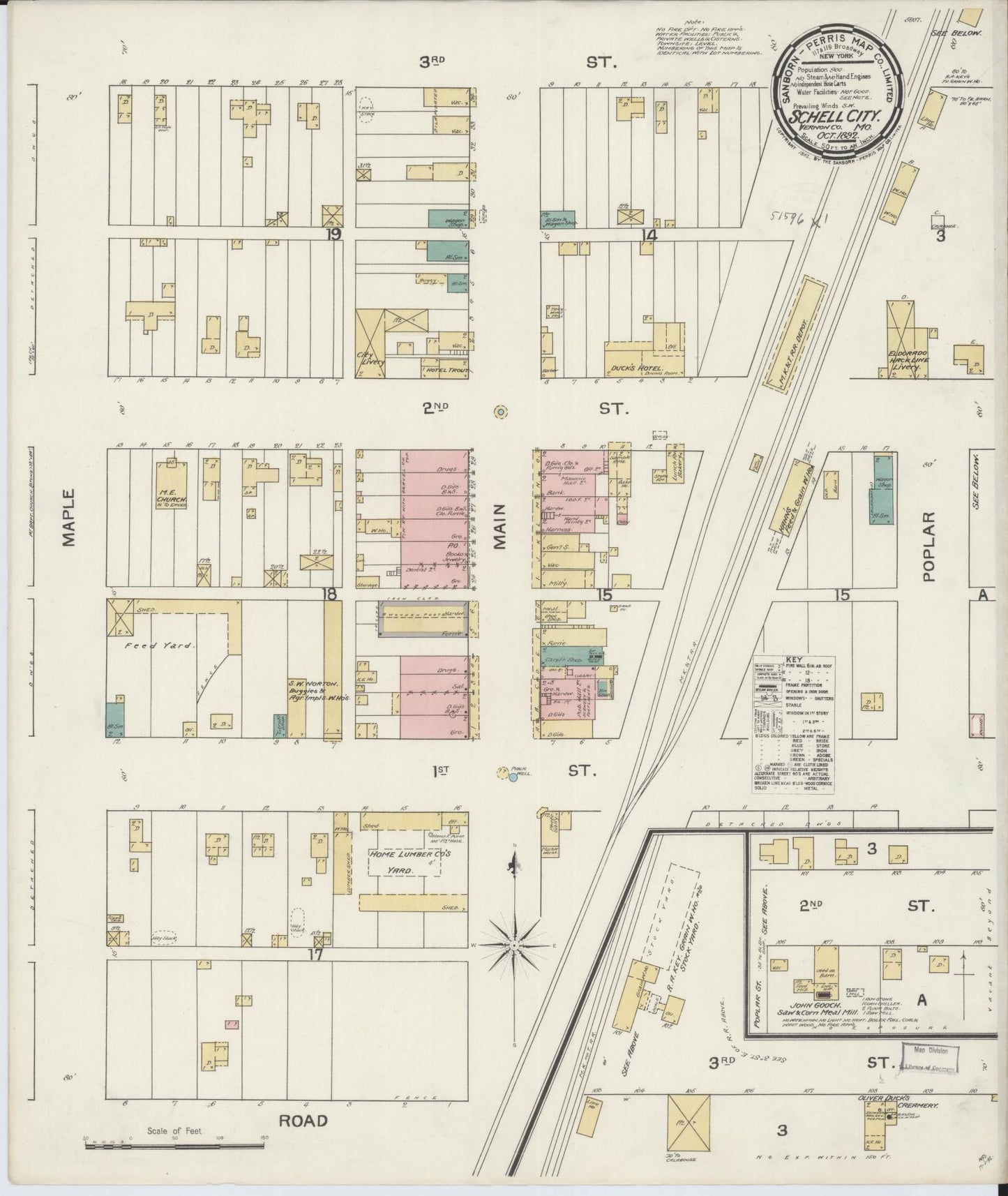 Sanborn Fire Insurance Map from Schell City, Vernon County, Missouri (1892), Sheet #0001 - Historic Sanborn Fire Insurance Map Print, vintage old map wall art, antique decor, genealogy gift, Missouri Missouri map