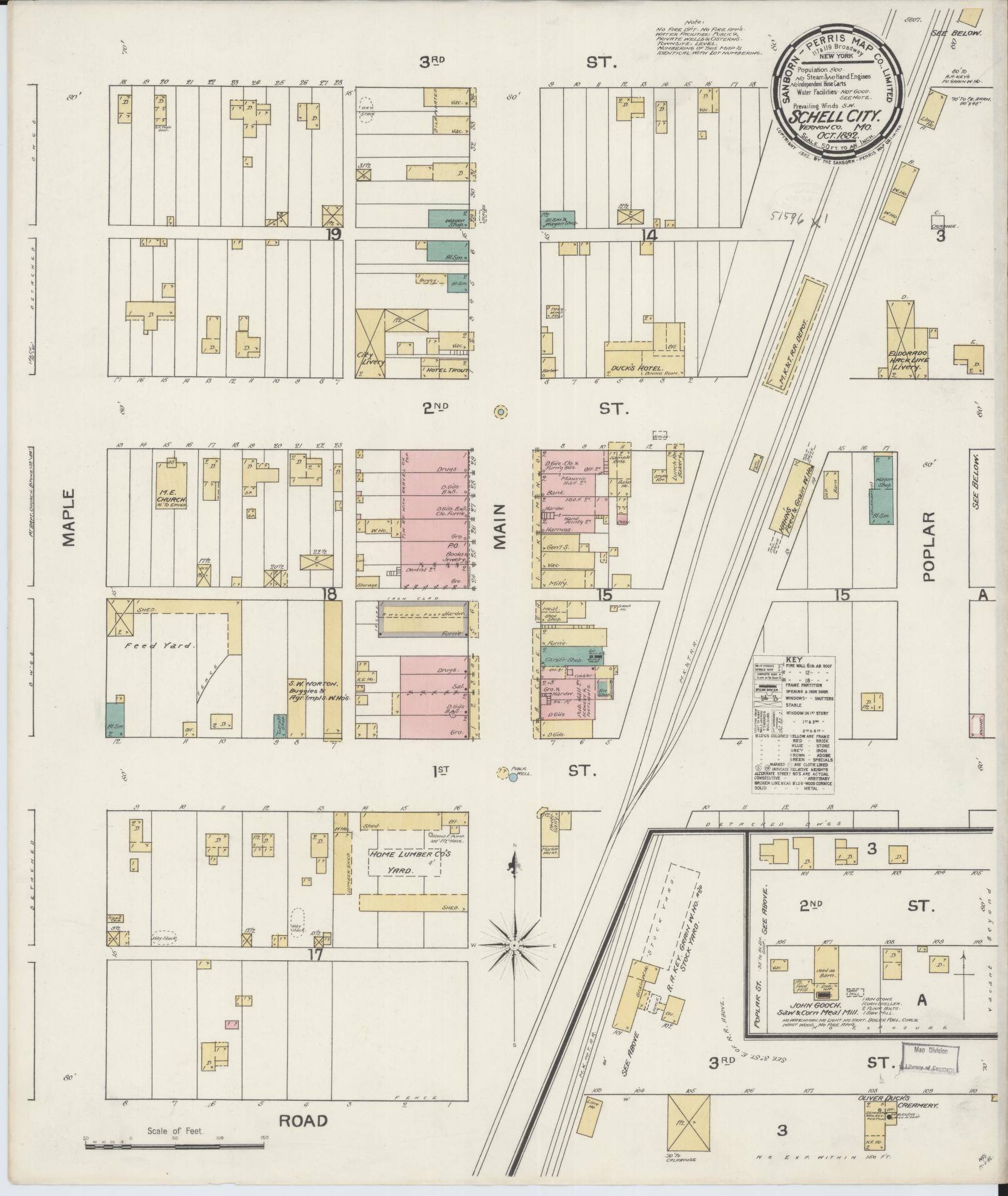 Sanborn Fire Insurance Map from Schell City, Vernon County, Missouri (1892), Sheet #0001 - Historic Sanborn Fire Insurance Map Print, vintage old map wall art, antique decor, genealogy gift, Missouri Missouri map
