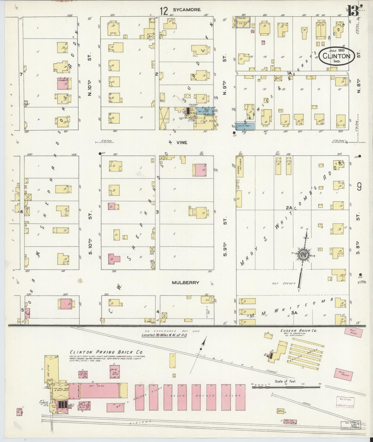 Sanborn Fire Insurance Map from Clinton, Vermillion County, Indiana (1910), Sheet #0013 - Historic Sanborn Fire Insurance Map Print, vintage old map wall art, antique decor, genealogy gift, Indiana Indiana map