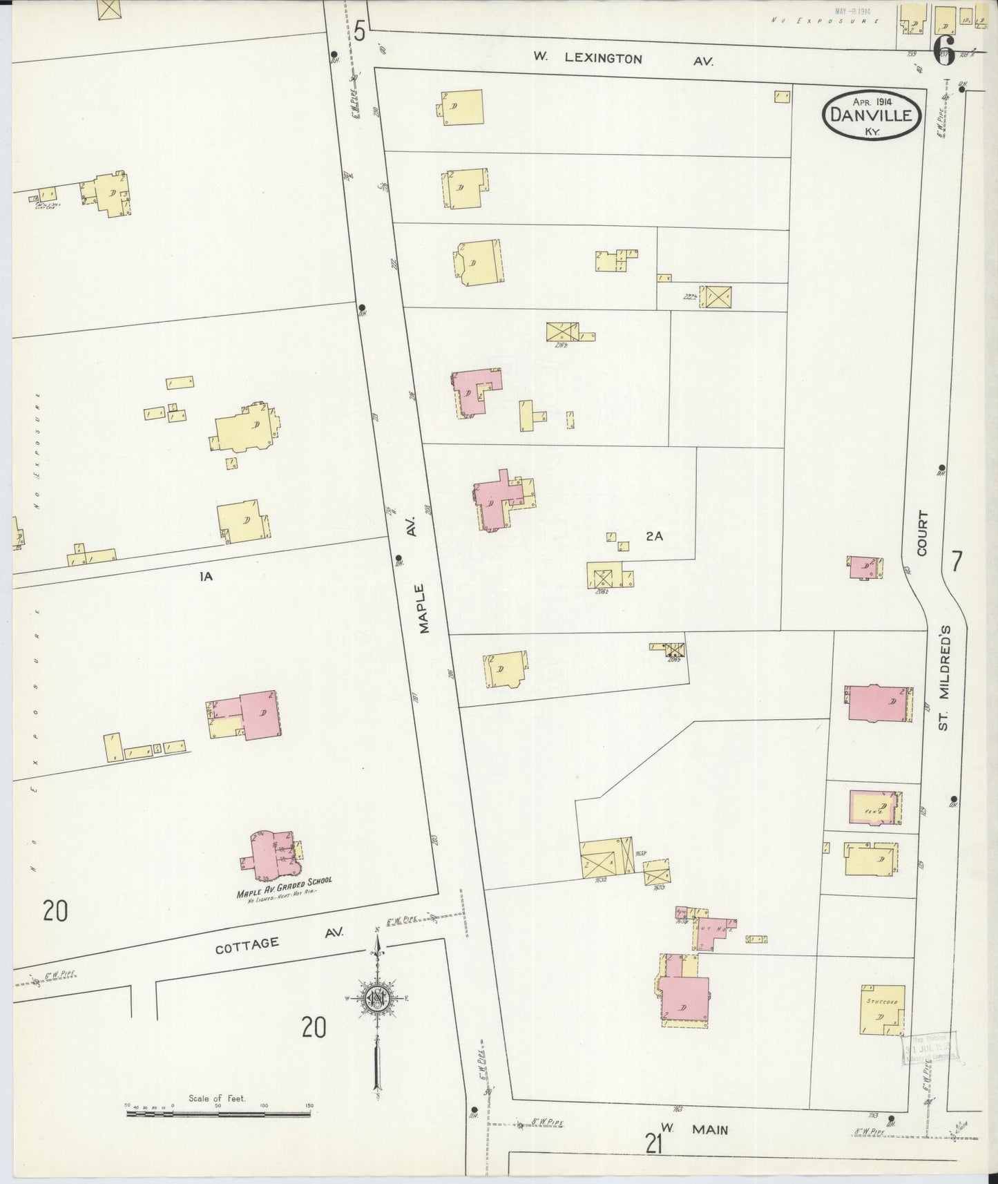 Sanborn Fire Insurance Map from Danville, Boyle County, Kentucky (1914), Sheet #0006 - Complete Map Set gallery image, historic Sanborn map, vintage wall art, Kentucky Kentucky
