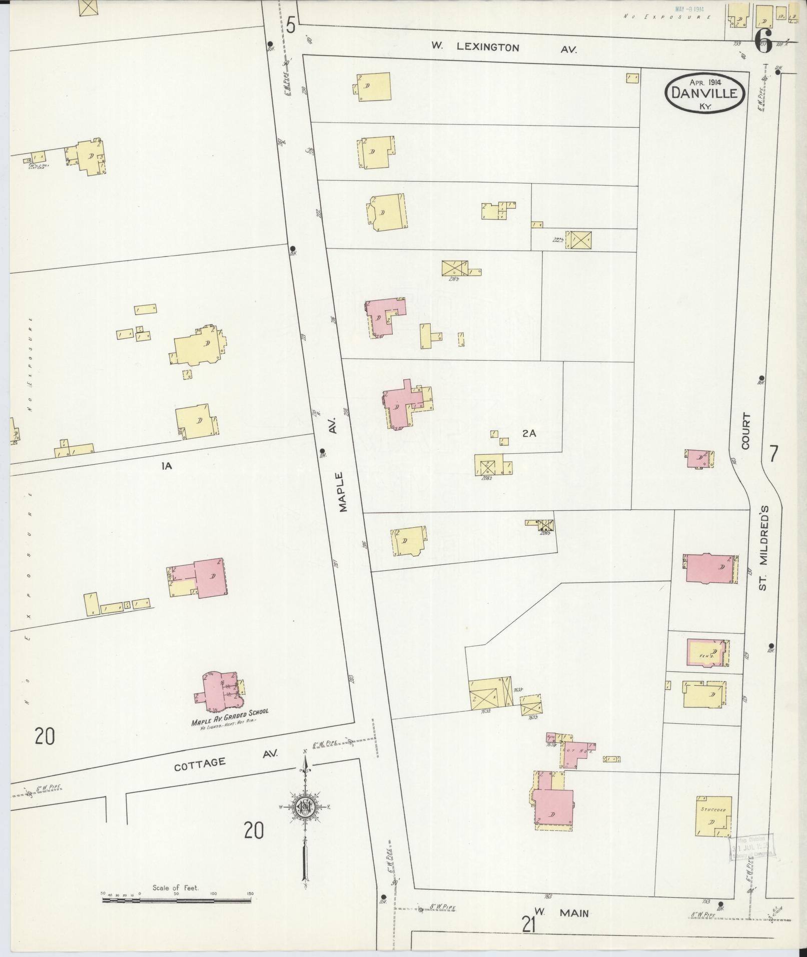 Sanborn Fire Insurance Map from Danville, Boyle County, Kentucky (1914), Sheet #0006 - Complete Map Set gallery image, historic Sanborn map, vintage wall art, Kentucky Kentucky