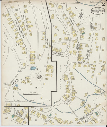 Sanborn Fire Insurance Map from Eureka Springs, Carroll County, Arkansas (1886), Sheet #0002 - Complete Map Set gallery image, historic Sanborn map, vintage wall art, Arkansas Arkansas