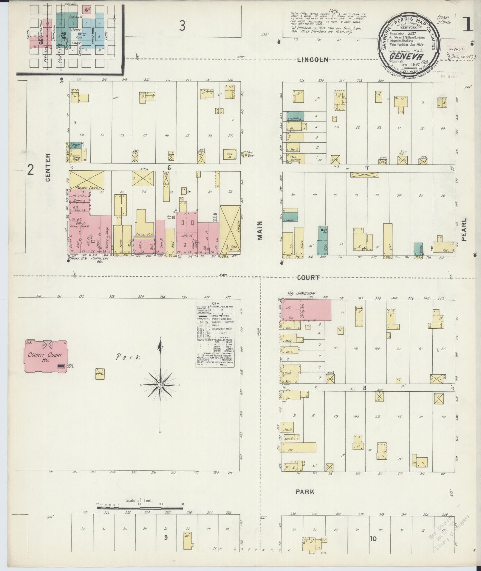 Sanborn Fire Insurance Map from Geneva, Fillmore County, Nebraska (1897), Sheet #0001 - Historic Sanborn Fire Insurance Map Print, vintage old map wall art, antique decor, genealogy gift, Nebraska Nebraska map