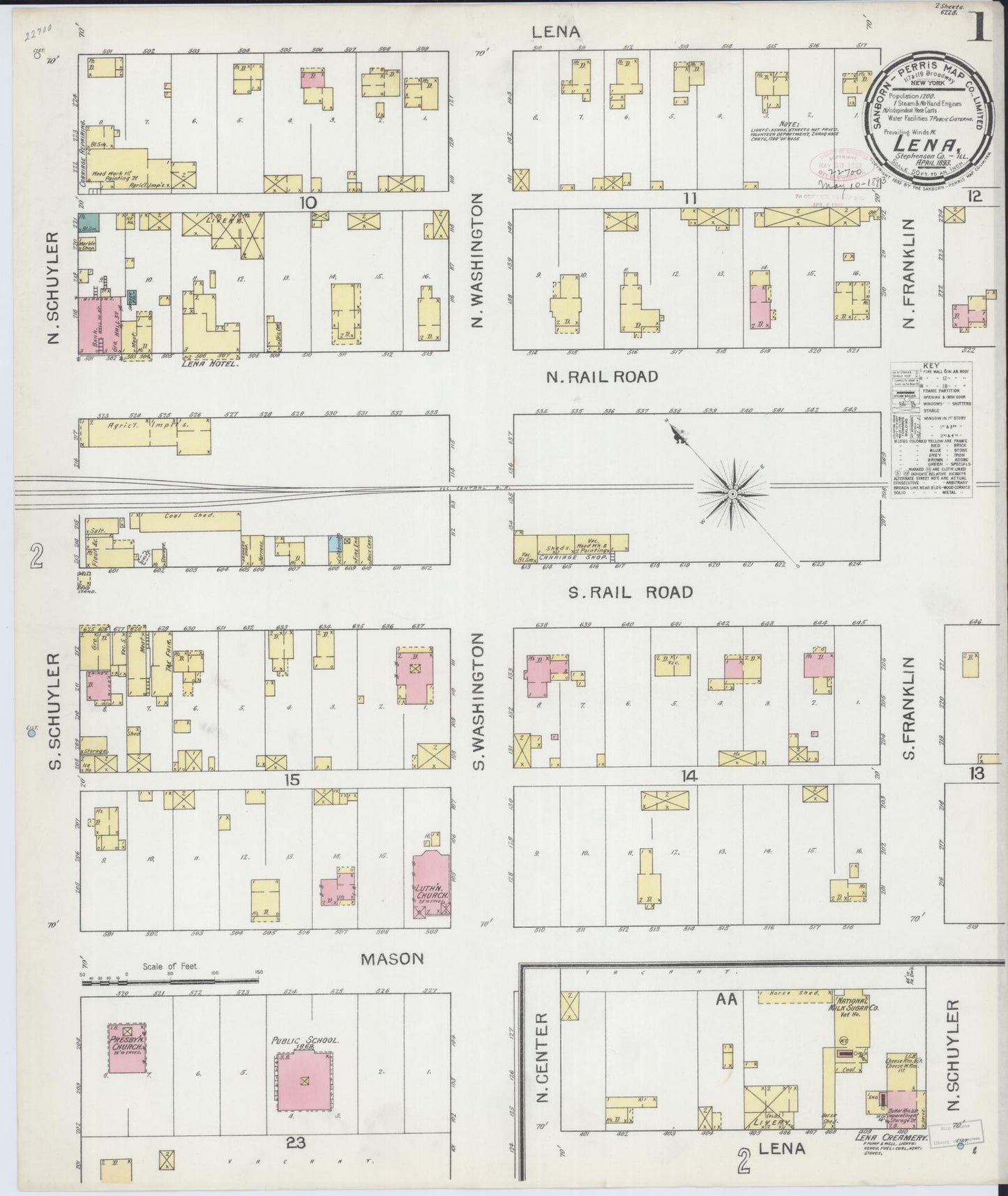 Sanborn Fire Insurance Map from Lena, Stephenson County, Illinois (1893), Sheet #0001 - Complete Map Set gallery image, historic Sanborn map, vintage wall art, Illinois Illinois