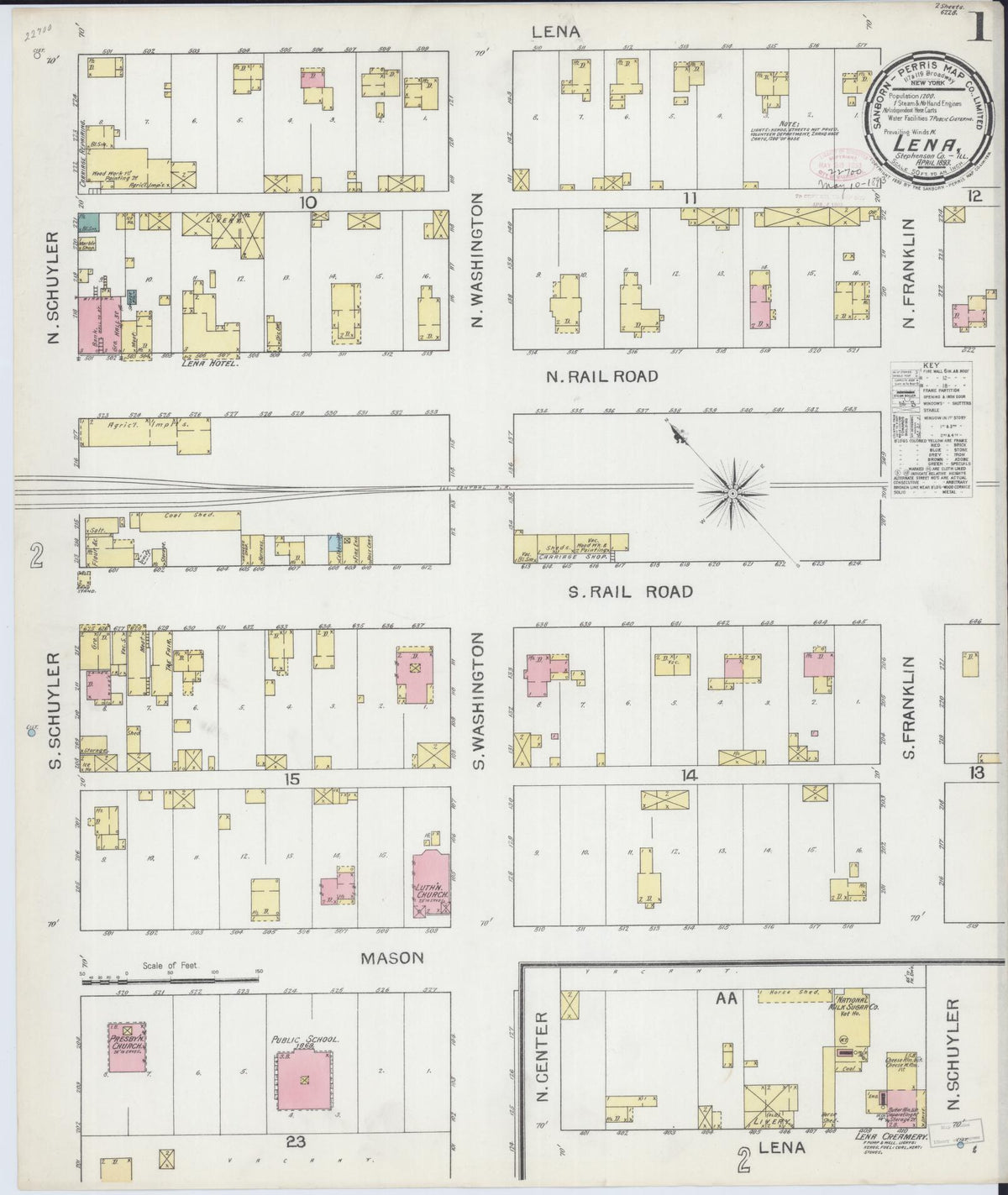 Sanborn Fire Insurance Map from Lena, Stephenson County, Illinois (1893), Sheet #0001 - Complete Map Set gallery image, historic Sanborn map, vintage wall art, Illinois Illinois