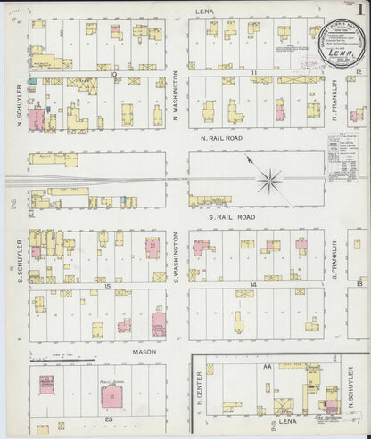 Sanborn Fire Insurance Map from Lena, Stephenson County, Illinois (1893), Sheet #0001 - Complete Map Set gallery image, historic Sanborn map, vintage wall art, Illinois Illinois