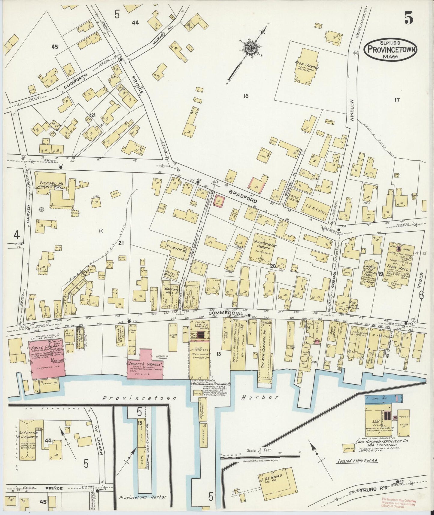 Sanborn Fire Insurance Map from Provincetown, Barnstable County, Massachusetts (1919), Sheet #0005 - Historic Sanborn Fire Insurance Map Print, vintage old map wall art, antique decor, genealogy gift, Massachusetts Massachusetts map