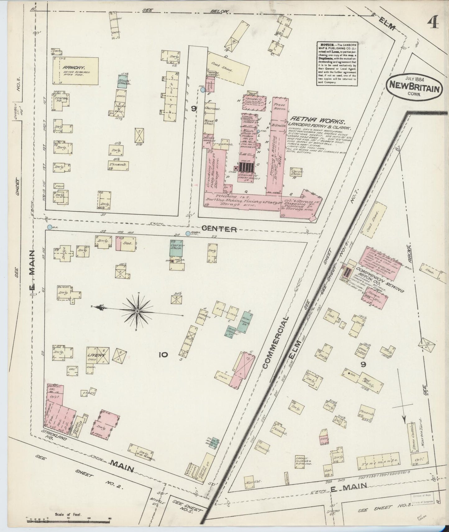 Sanborn Fire Insurance Map from New Britain, Hartford County, Connecticut (1884), Sheet #0004 - Complete Map Set gallery image, historic Sanborn map, vintage wall art, Connecticut Connecticut