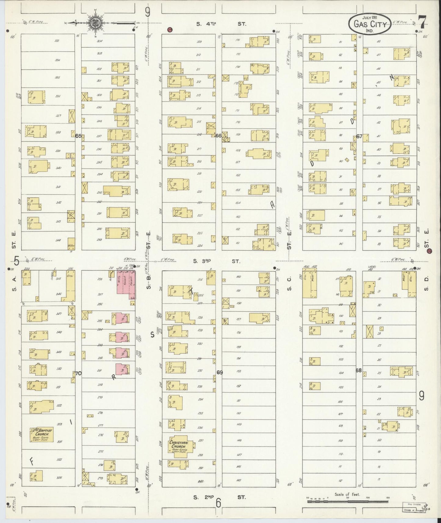 Sanborn Fire Insurance Map from Gas City, Grant County, Indiana (1911), Sheet #0007 - Complete Map Set gallery image, historic Sanborn map, vintage wall art, Indiana Indiana