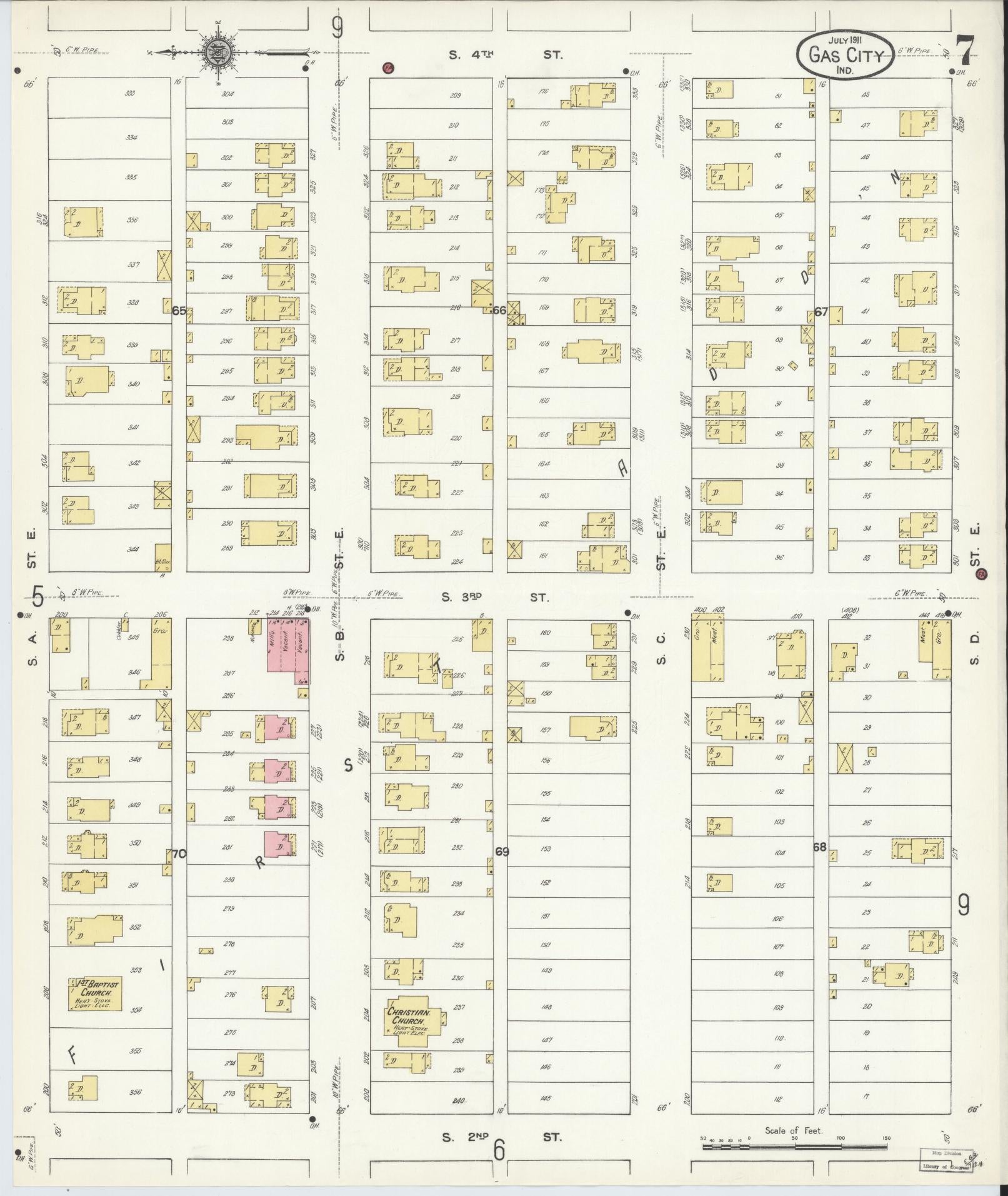 Sanborn Fire Insurance Map from Gas City, Grant County, Indiana (1911), Sheet #0007 - Complete Map Set gallery image, historic Sanborn map, vintage wall art, Indiana Indiana