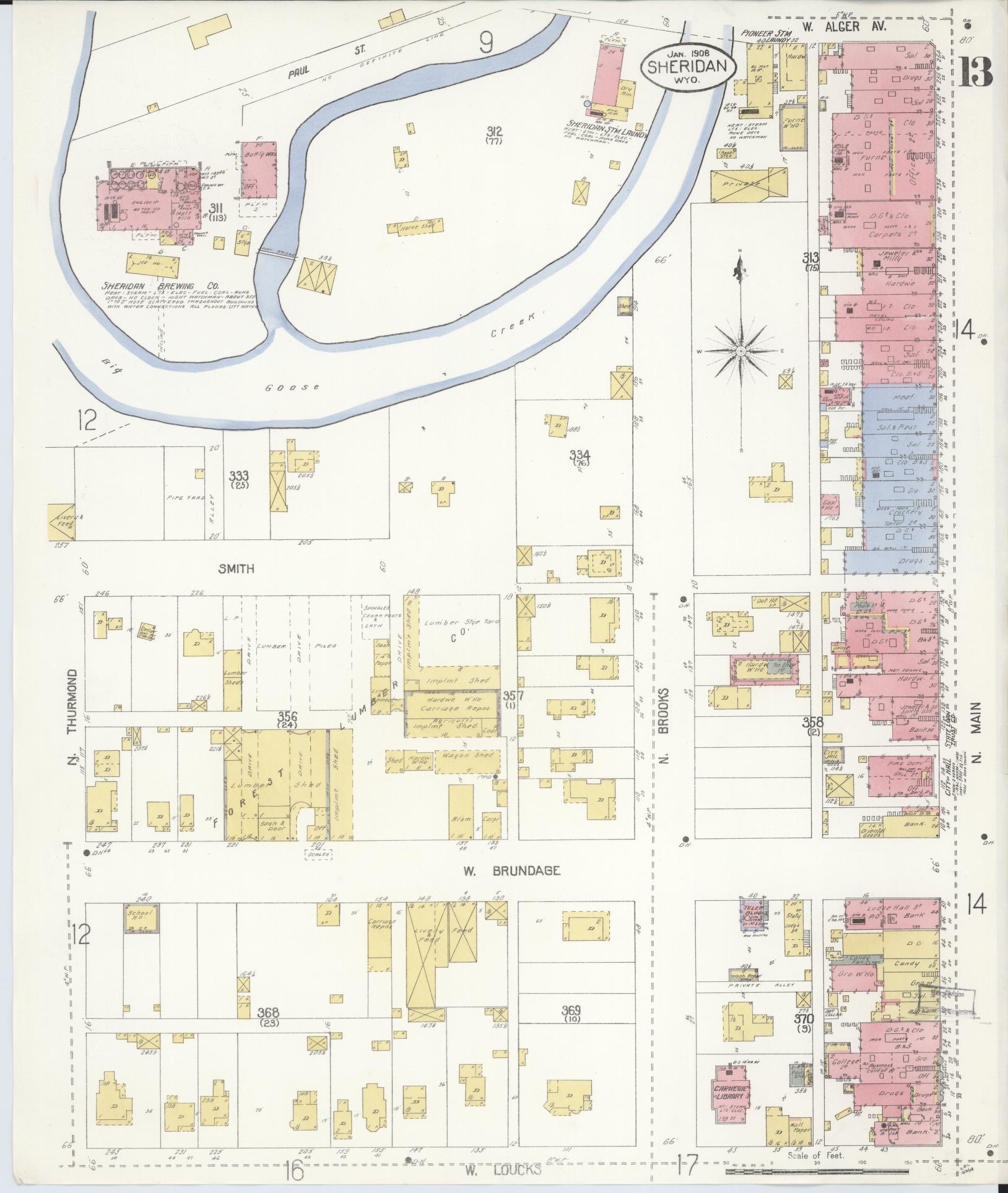 Sanborn Fire Insurance Map from Sheridan, Sheridan County, Wyoming (1908), Sheet #0013 - Complete Map Set gallery image, historic Sanborn map, vintage wall art, Wyoming Wyoming
