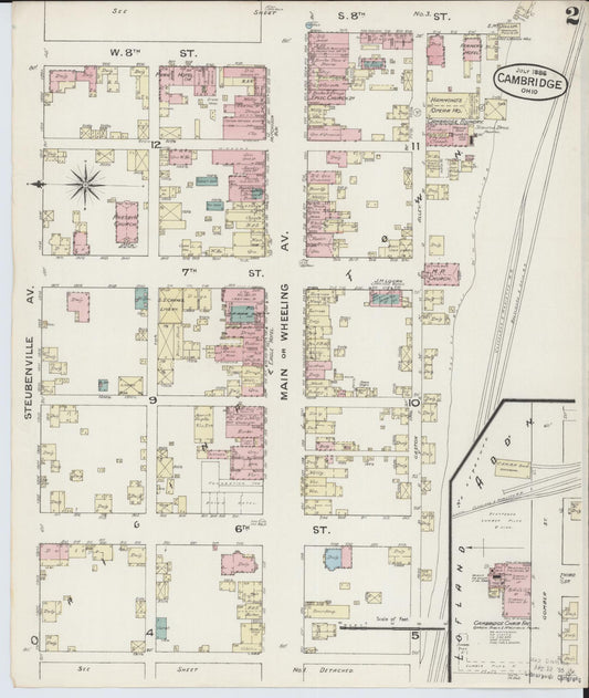 Sanborn Fire Insurance Map from Cambridge, Guernsey County, Ohio (1886), Sheet #0002 - Historic Sanborn Fire Insurance Map Print, vintage old map wall art, antique decor, genealogy gift, Ohio Ohio map