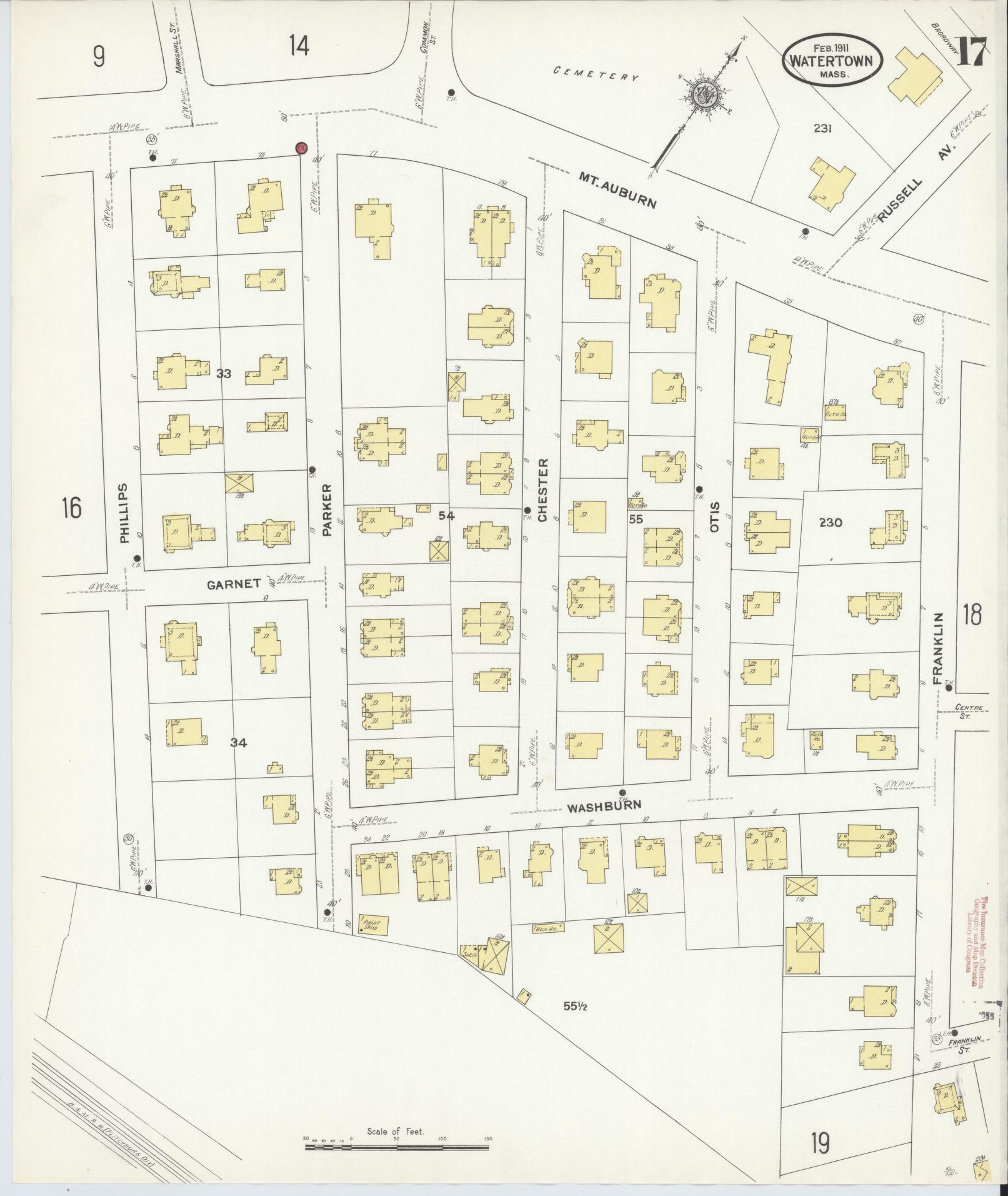 Sanborn Fire Insurance Map from Watertown, Middlesex County, Massachusetts (1911), Sheet #0017 - Complete Map Set gallery image, historic Sanborn map, vintage wall art, Massachusetts Massachusetts