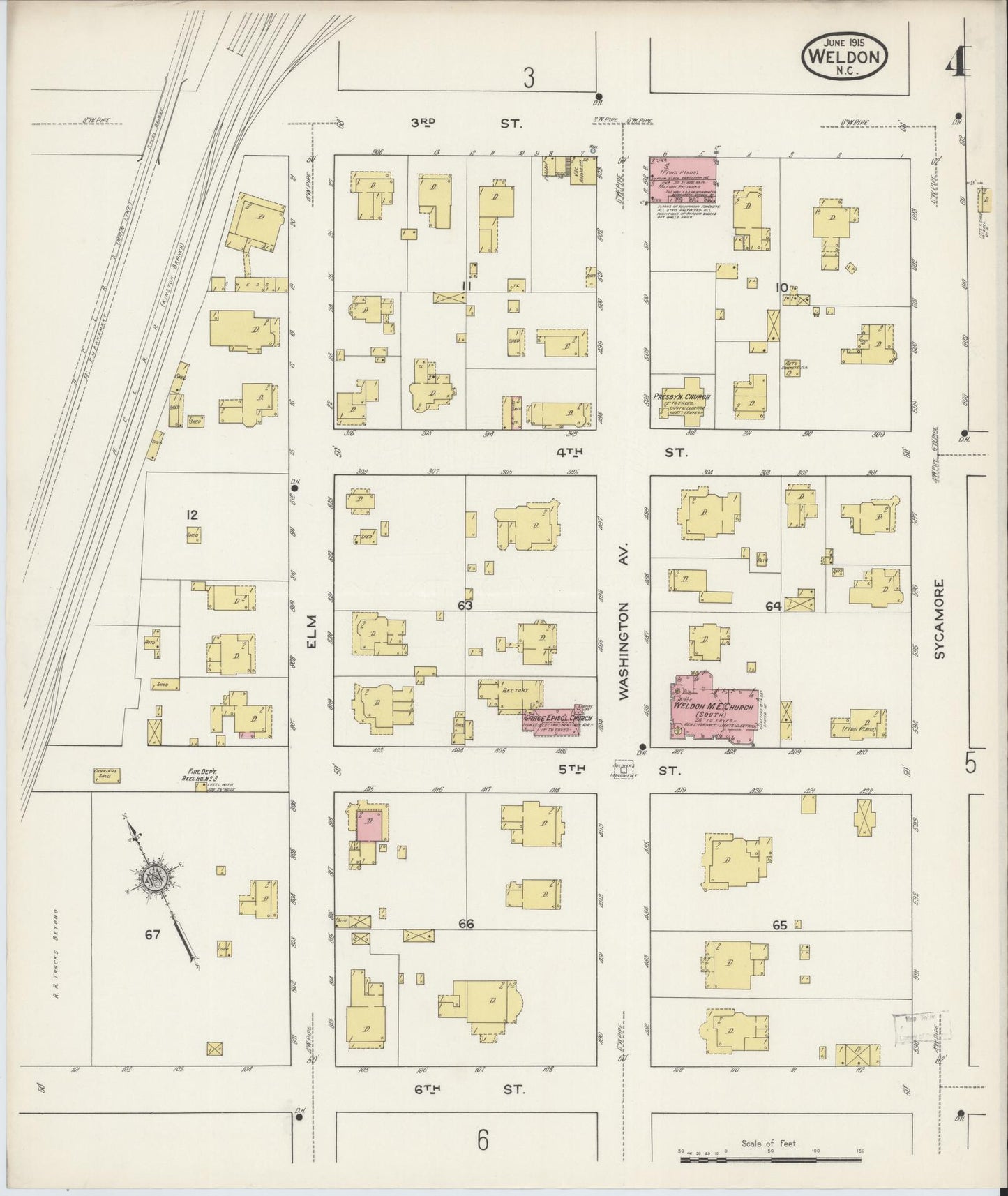 Sanborn Fire Insurance Map from Weldon, Halifax County, North Carolina (1915), Sheet #0004 - Complete Map Set gallery image, historic Sanborn map, vintage wall art, North Carolina North Carolina