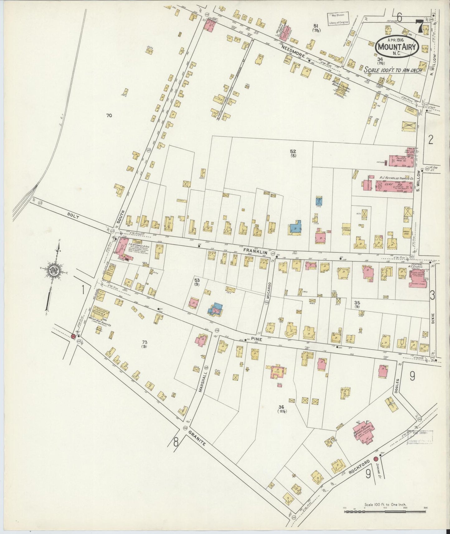 Sanborn Fire Insurance Map from Mount Airy, Surry County, North Carolina (1916), Sheet #0007 - Complete Map Set gallery image, historic Sanborn map, vintage wall art, North Carolina North Carolina