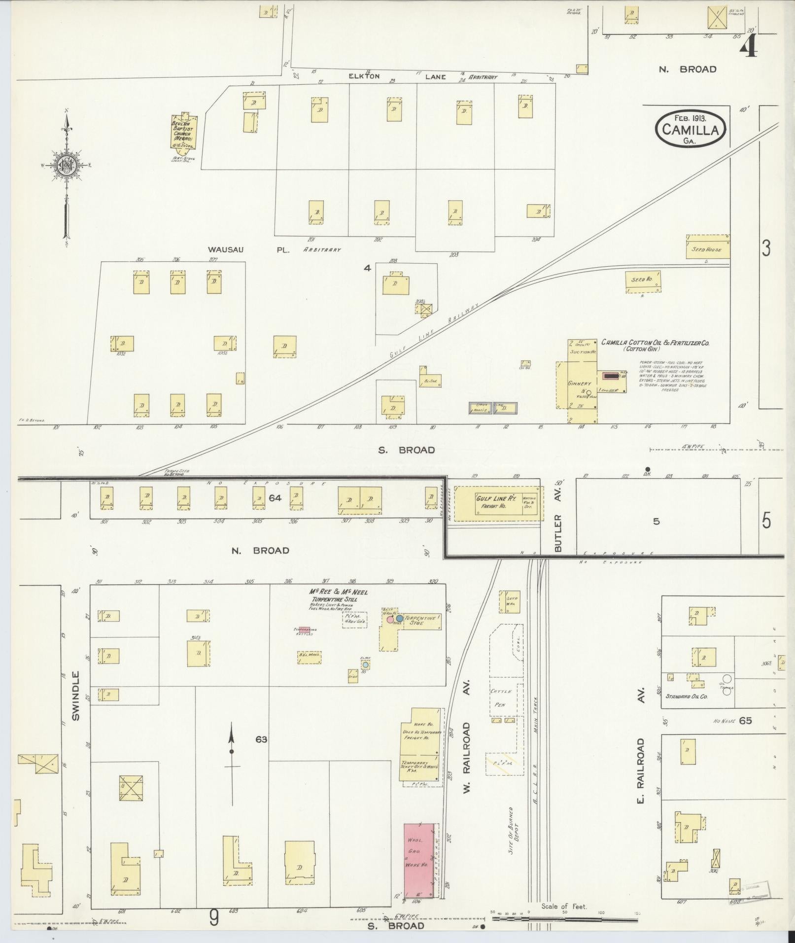 Sanborn Fire Insurance Map from Camilla, Mitchell County, Georgia (1913), Sheet #0004 - Complete Map Set gallery image, historic Sanborn map, vintage wall art, Georgia Georgia