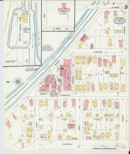 Sanborn Fire Insurance Map from Piqua, Miami County, Ohio (1905), Sheet #0003 - Historic Sanborn Fire Insurance Map Print, vintage old map wall art, antique decor, genealogy gift, Ohio Ohio map