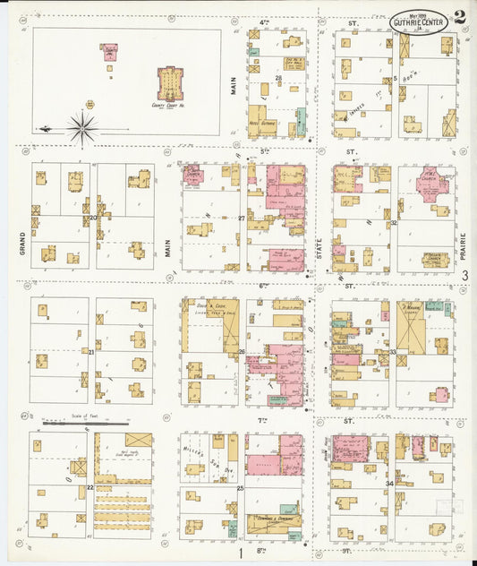 Sanborn Fire Insurance Map from Guthrie Center, Guthrie County, Iowa (1899), Sheet #0002 - Historic Sanborn Fire Insurance Map Print, vintage old map wall art