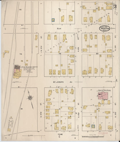 Sanborn Fire Insurance Map from Trenton, Wayne County, Michigan (1922), Sheet #0003 - Historic Sanborn Fire Insurance Map Print, vintage old map wall art, antique decor, genealogy gift, Michigan Michigan map