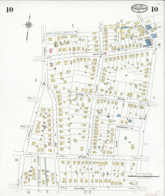 Sanborn Fire Insurance Map from Freeport, Nassau County, New York (1928), Sheet #0010 - Historic Sanborn Fire Insurance Map Print, vintage old map wall art, antique decor, genealogy gift, New York New York map