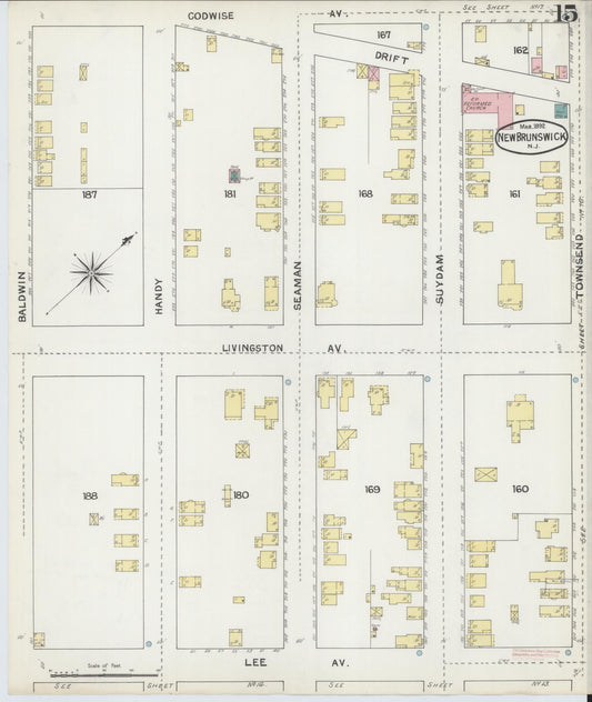 Sanborn Fire Insurance Map from New Brunswick, Middlesex County, New Jersey (1892), Sheet #0015 - Historic Sanborn Fire Insurance Map Print, vintage old map wall art, antique decor, genealogy gift, New Jersey New Jersey map