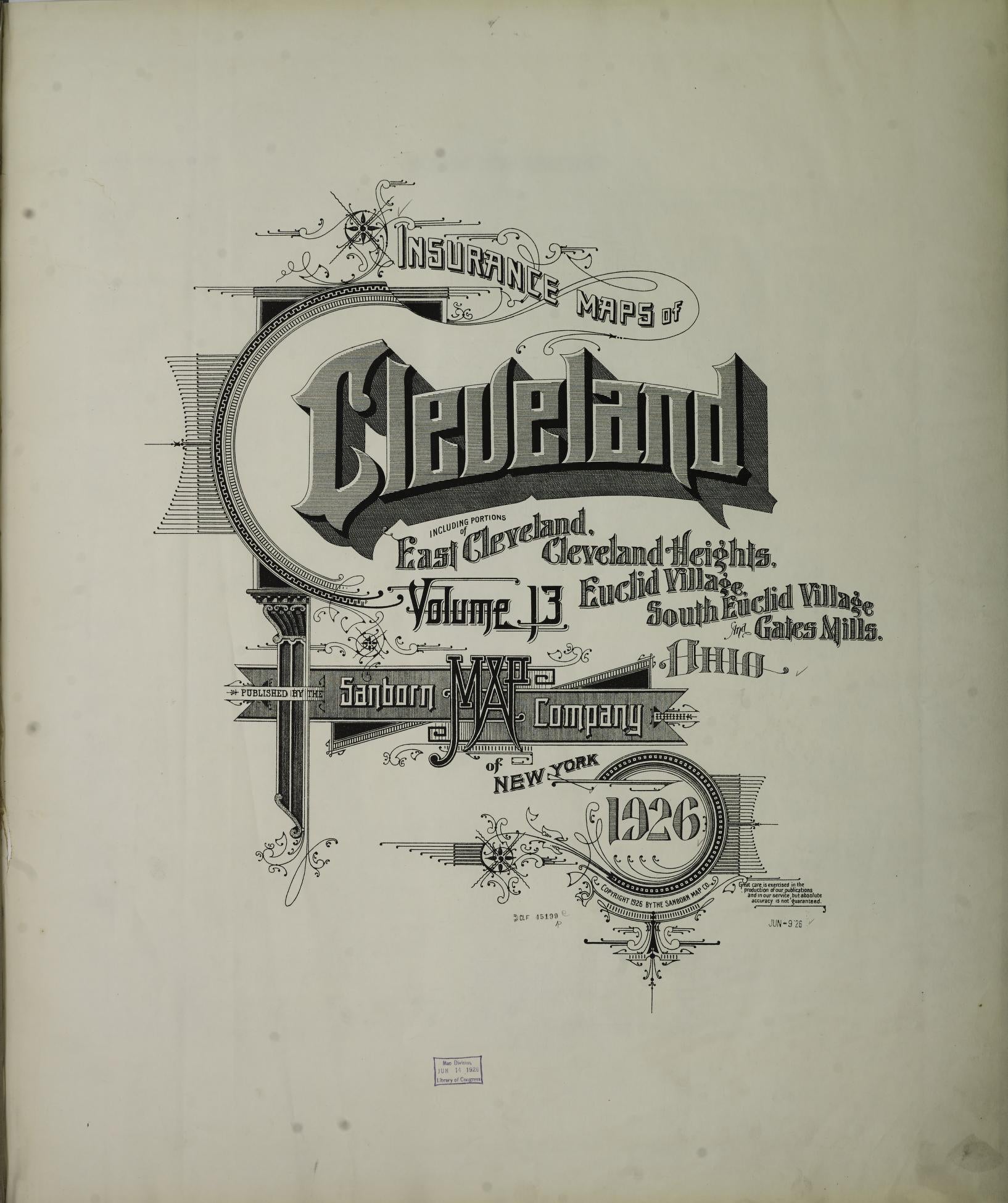 Sanborn Fire Insurance Map from Cleveland, Cuyahoga County, Ohio (1926), Sheet #0001 - Complete Map Set gallery image, historic Sanborn map, vintage wall art, Ohio Ohio