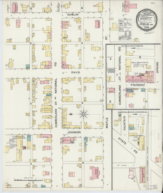 Sanborn Fire Insurance Map from Dublin, Wayne County, Indiana (1892), Sheet #0001 - Historic Sanborn Fire Insurance Map Print, vintage old map wall art, antique decor, genealogy gift, Indiana Indiana map