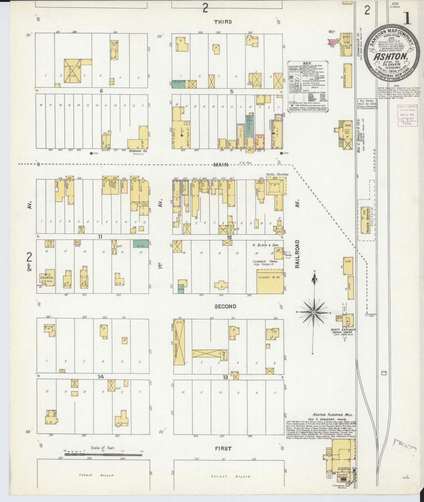 Sanborn Fire Insurance Map from Ashton, Spink County, South Dakota (1904), Sheet #0001 - Complete Map Set gallery image, historic Sanborn map, vintage wall art, South Dakota South Dakota