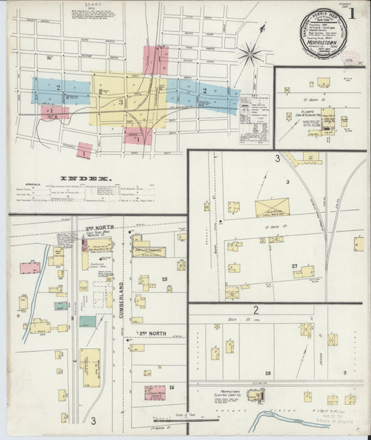 Sanborn Fire Insurance Map from Morristown, Hamblen County, Tennessee (1897), Sheet #0001 - Complete Map Set gallery image, historic Sanborn map, vintage wall art, Tennessee Tennessee