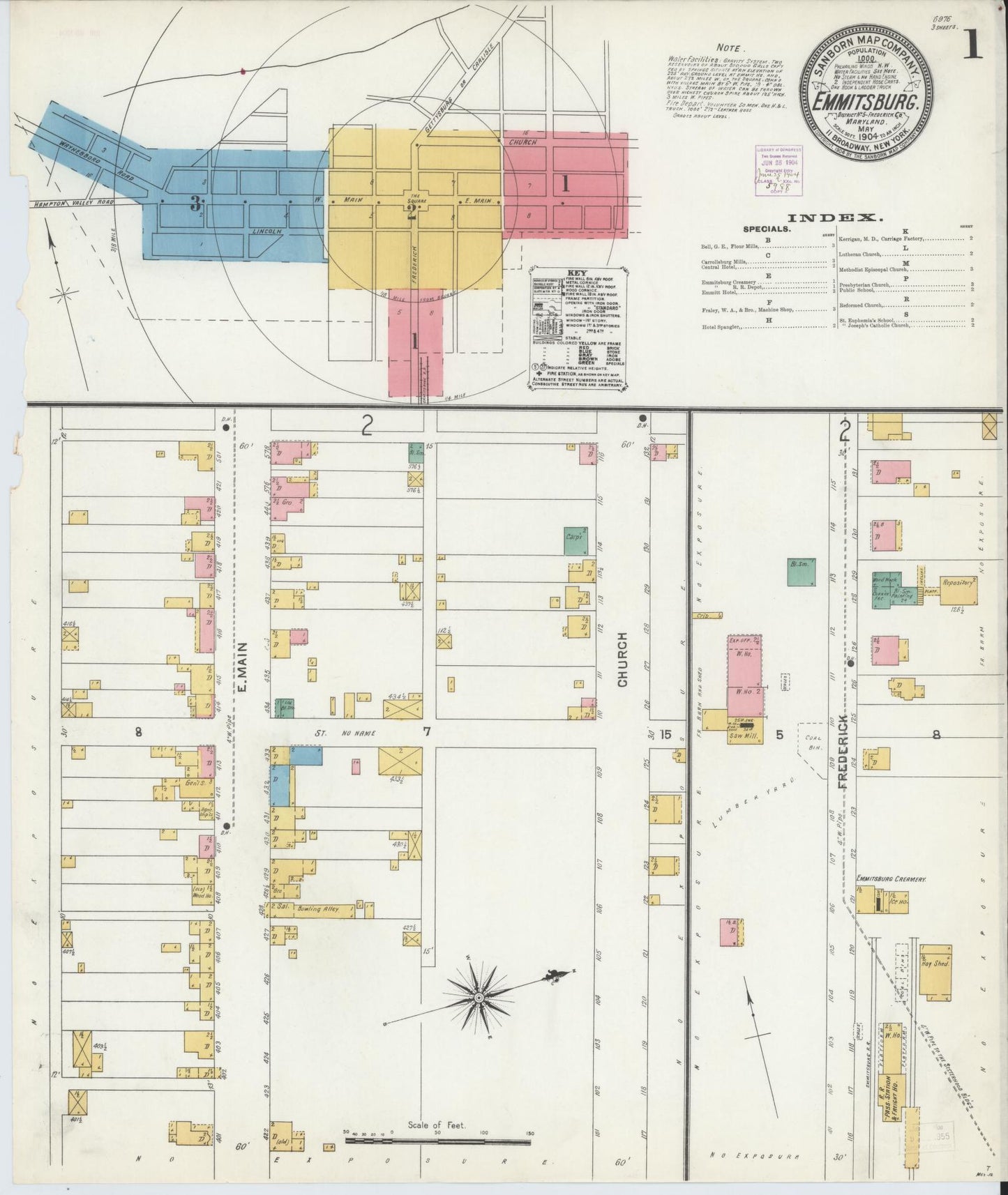 Sanborn Fire Insurance Map from Emmittsburg, Frederick County, Maryland (1904), Sheet #0001 - Complete Map Set gallery image, historic Sanborn map, vintage wall art, Maryland Maryland