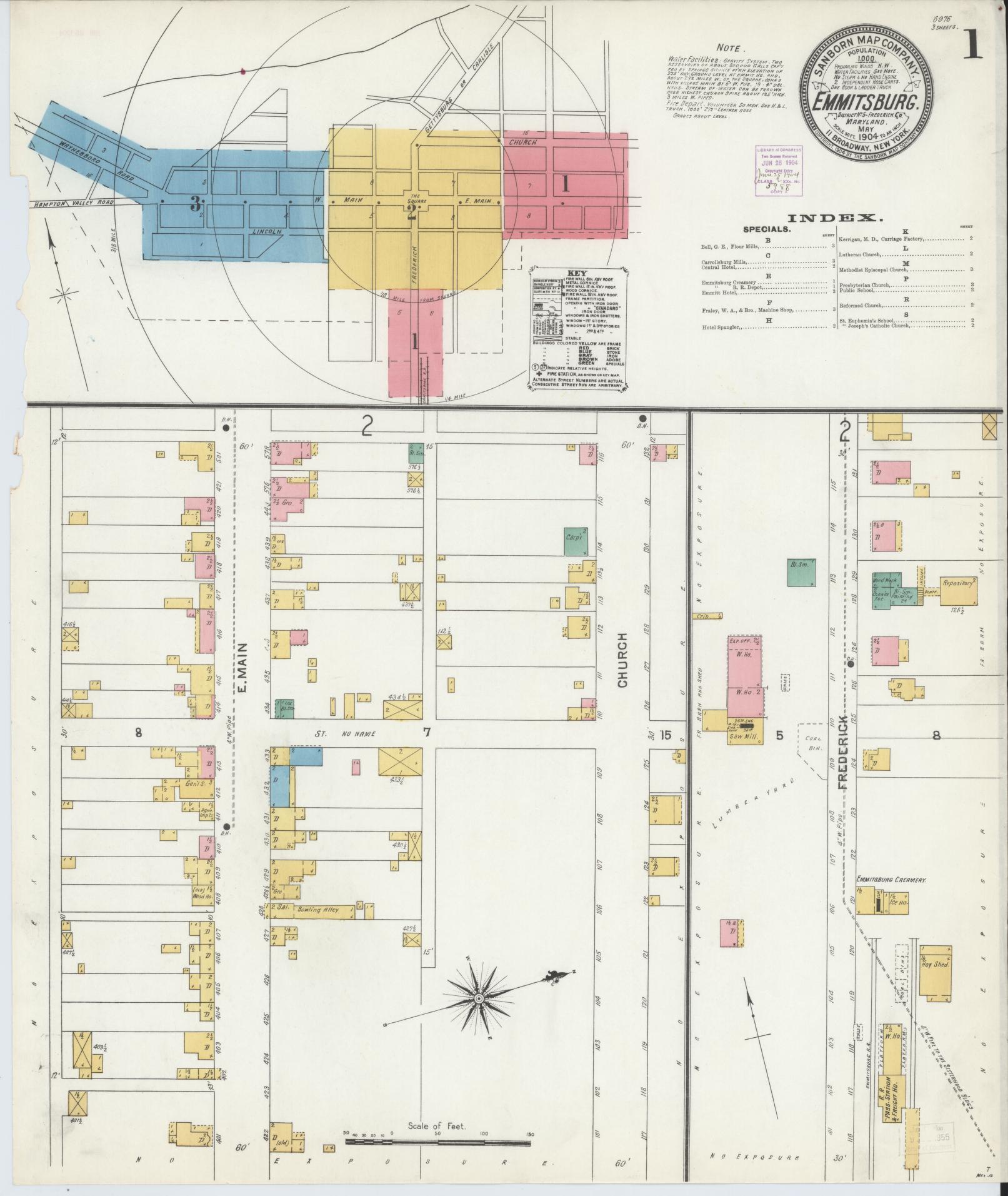 Sanborn Fire Insurance Map from Emmittsburg, Frederick County, Maryland (1904), Sheet #0001 - Complete Map Set gallery image, historic Sanborn map, vintage wall art, Maryland Maryland