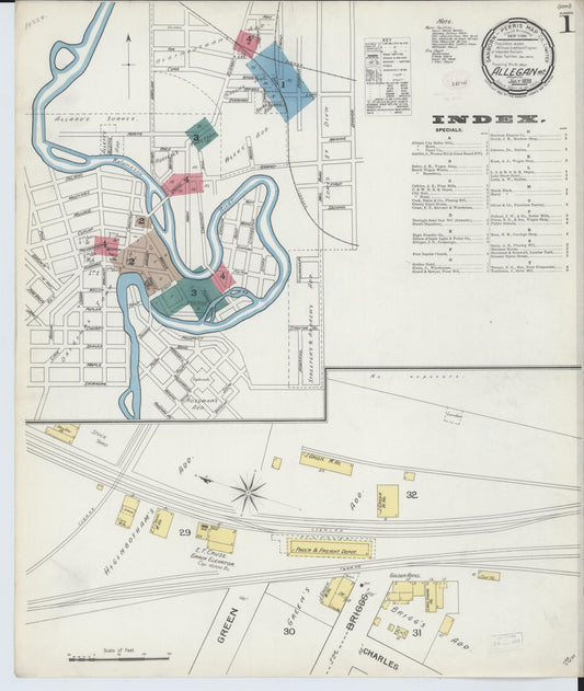 Sanborn Fire Insurance Map from Allegan, Allegan County, Michigan (1893), Sheet #0001 - Complete Map Set gallery image, historic Sanborn map, vintage wall art, Michigan Michigan