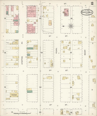 Sanborn Fire Insurance Map from Oakesdale, Whitman County, Washington (1893), Sheet #0002 - Complete Map Set gallery image, historic Sanborn map, vintage wall art, Washington Washington