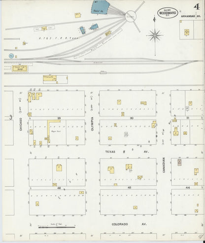 Sanborn Fire Insurance Map from Woodward, Woodward County, Oklahoma (1901), Sheet #0004 - Complete Map Set gallery image, historic Sanborn map, vintage wall art, Oklahoma Oklahoma