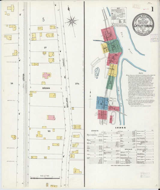 Sanborn Fire Insurance Map from Catlettsburg, Boyd County, Kentucky (1907), Sheet #0001 - Complete Map Set gallery image, historic Sanborn map, vintage wall art, Kentucky Kentucky