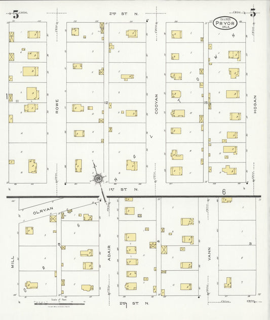 Sanborn Fire Insurance Map from Pryor Creek, Mayes County, Oklahoma (1925), Sheet #0005 - Historic Sanborn Fire Insurance Map Print, vintage old map wall art, antique decor, genealogy gift, Oklahoma Oklahoma map