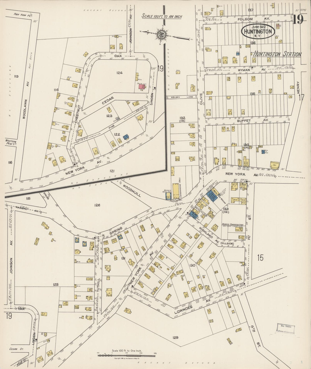Sanborn Fire Insurance Map from Huntington, Suffolk County, New York (1922), Sheet #0019 - Complete Map Set gallery image, historic Sanborn map, vintage wall art, New York New York
