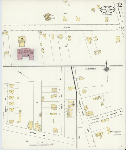 Sanborn Fire Insurance Map from Rockville Centre, Nassau County, New York (1910), Sheet #0012 - Historic Sanborn Fire Insurance Map Print, vintage old map wall art, antique decor, genealogy gift, New York New York map