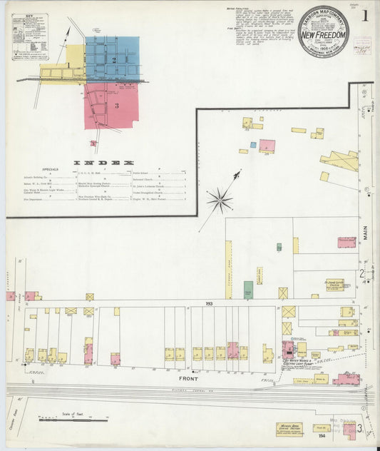 Sanborn Fire Insurance Map from New Freedom, York County, Pennsylvania (1908), Sheet #0001 - Historic Sanborn Fire Insurance Map Print, vintage old map wall art, antique decor, genealogy gift, Pennsylvania Pennsylvania map