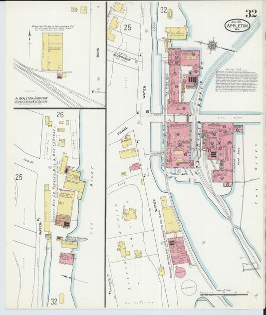 Sanborn Fire Insurance Map from Appleton, Outagamie County, Wisconsin (1911), Sheet #0032 - Historic Sanborn Fire Insurance Map Print, vintage old map wall art, antique decor, genealogy gift, Wisconsin Wisconsin map