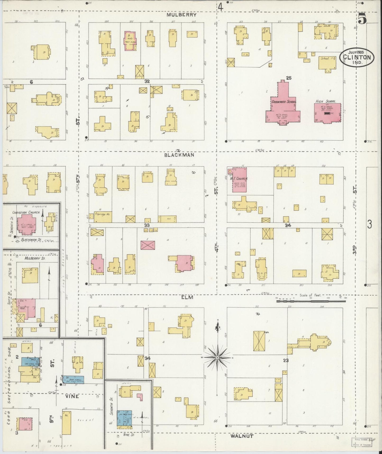 Sanborn Fire Insurance Map from Clinton, Vermillion County, Indiana (1905), Sheet #0005 - Complete Map Set gallery image, historic Sanborn map, vintage wall art, Indiana Indiana