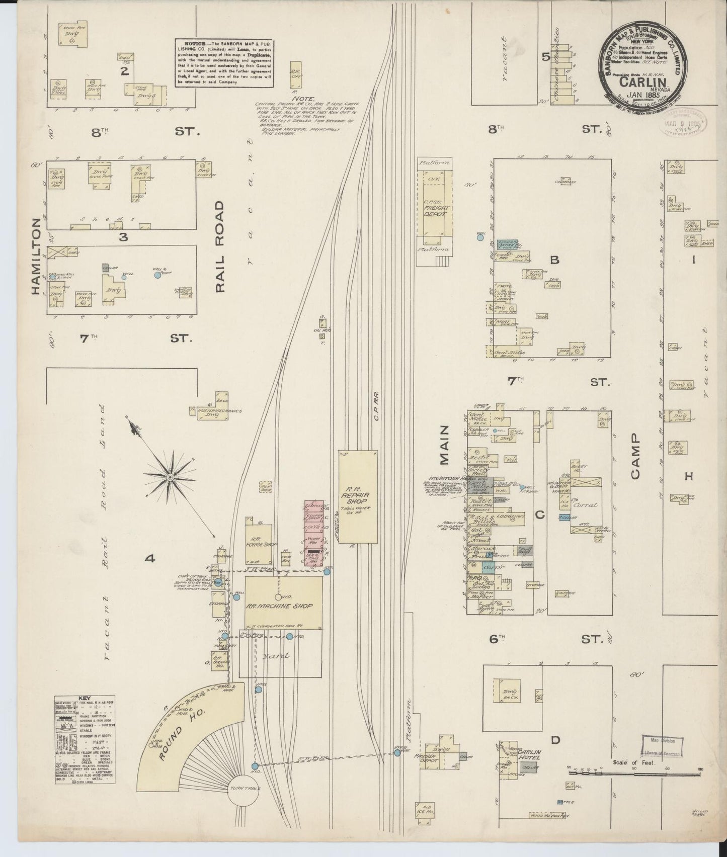 Sanborn Fire Insurance Map from Carlin, Elko County, Nevada (1885), Sheet #0001 - Historic Sanborn Fire Insurance Map Print, vintage old map wall art, antique decor, genealogy gift, Nevada Nevada map