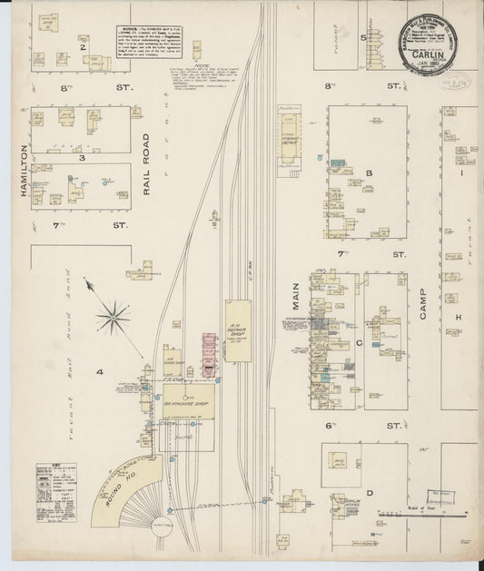 Sanborn Fire Insurance Map from Carlin, Elko County, Nevada (1885), Sheet #0001 - Historic Sanborn Fire Insurance Map Print, vintage old map wall art, antique decor, genealogy gift, Nevada Nevada map