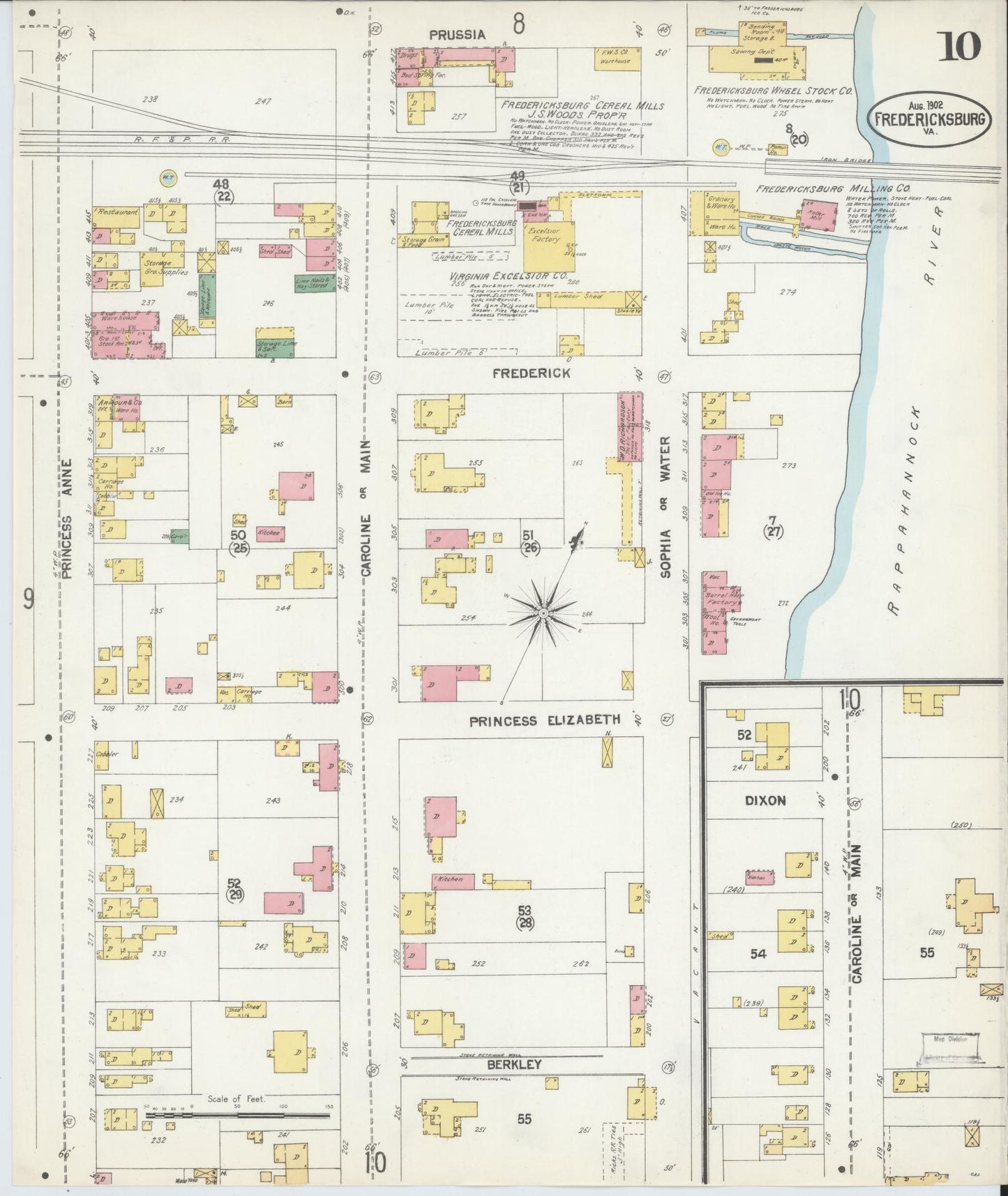 Sanborn Fire Insurance Map from Fredericksburg, Independent Cities, Virginia (1902), Sheet #0010 - Complete Map Set gallery image, historic Sanborn map, vintage wall art, Virginia Virginia