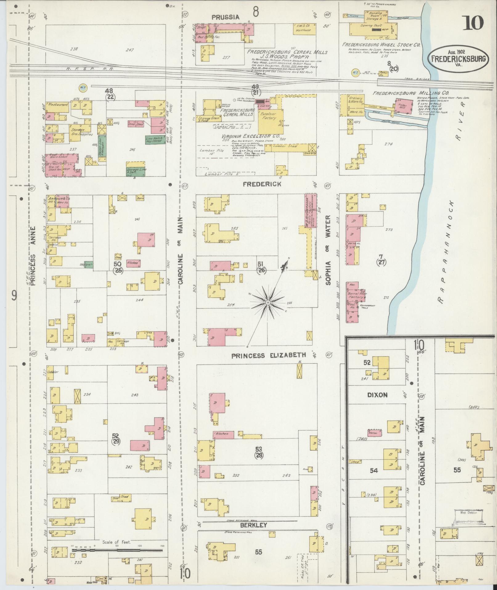 Sanborn Fire Insurance Map from Fredericksburg, Independent Cities, Virginia (1902), Sheet #0010 - Complete Map Set gallery image, historic Sanborn map, vintage wall art, Virginia Virginia