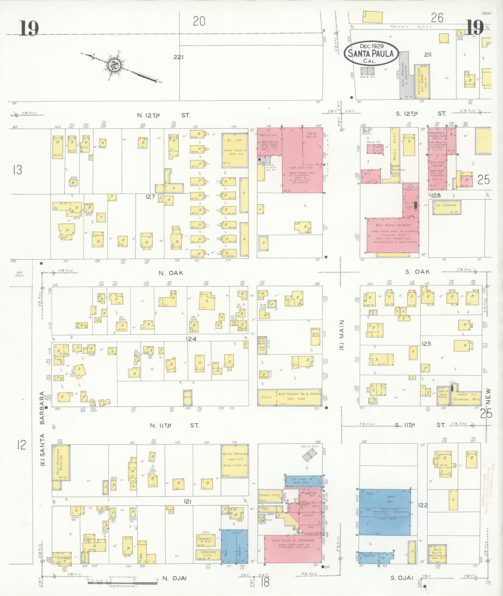Sanborn Fire Insurance Map from Santa Paula, Ventura County, California (1929), Sheet #0019 - Complete Map Set gallery image, historic Sanborn map, vintage wall art, California California