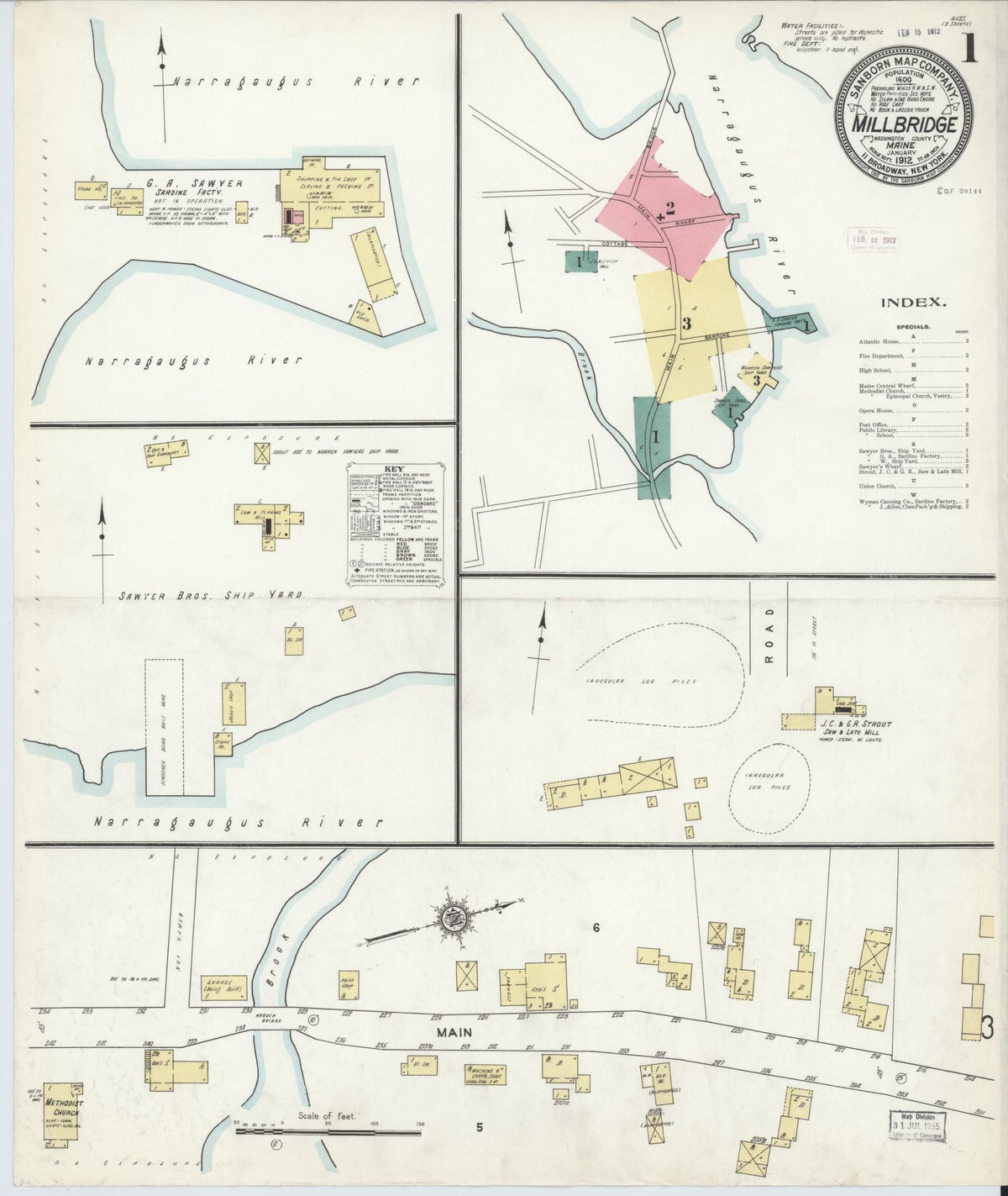 Sanborn Fire Insurance Map from Millbridge, Washington County, Maine (1912), Sheet #0001 - Historic Sanborn Fire Insurance Map Print, vintage old map wall art, antique decor, genealogy gift, Maine Maine map